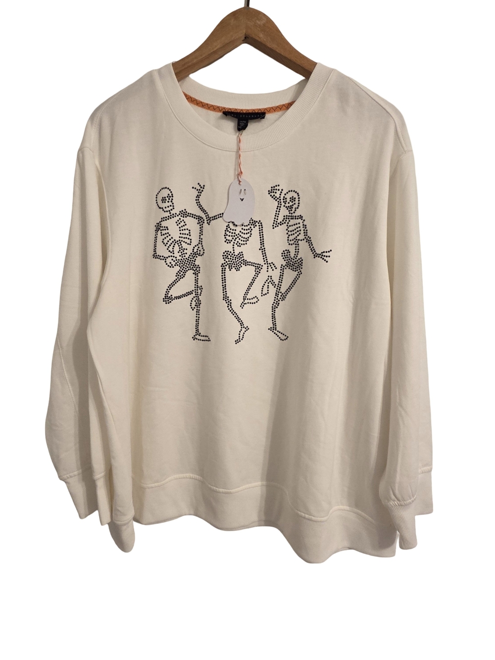 Janie and Jack Cream Crewneck Sweater with Dancing Skeleton Dot Graphic